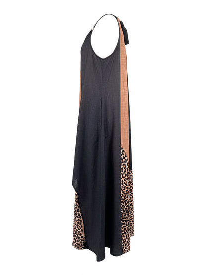 INÈS | Abito Maxi Halter con Stampa Leopardo e Inserti Asimmetrici