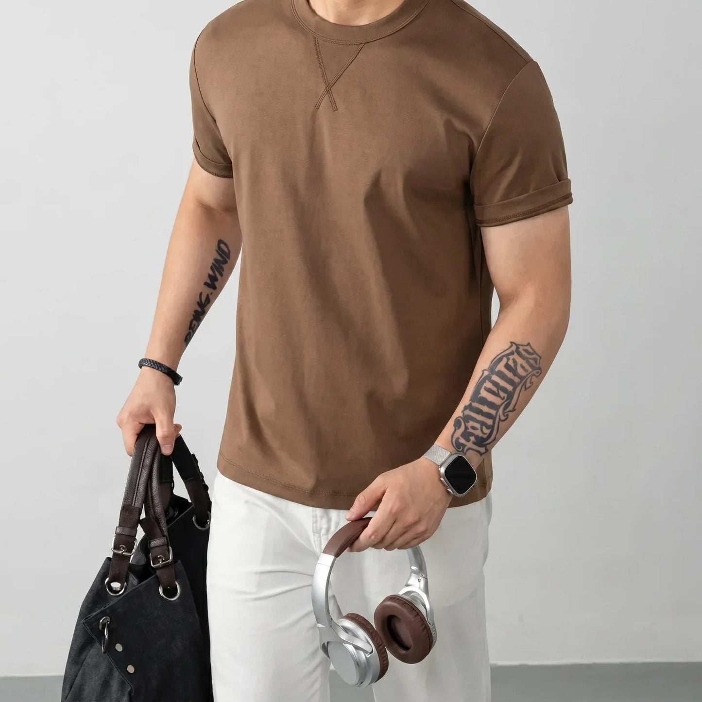 T-shirt Louis™ en coton premium élasthanne à col rond côtelé