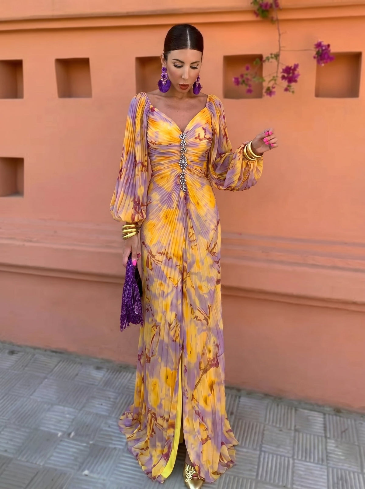 Juliette | Robe longue imprimée florale avec décolleté plongeant