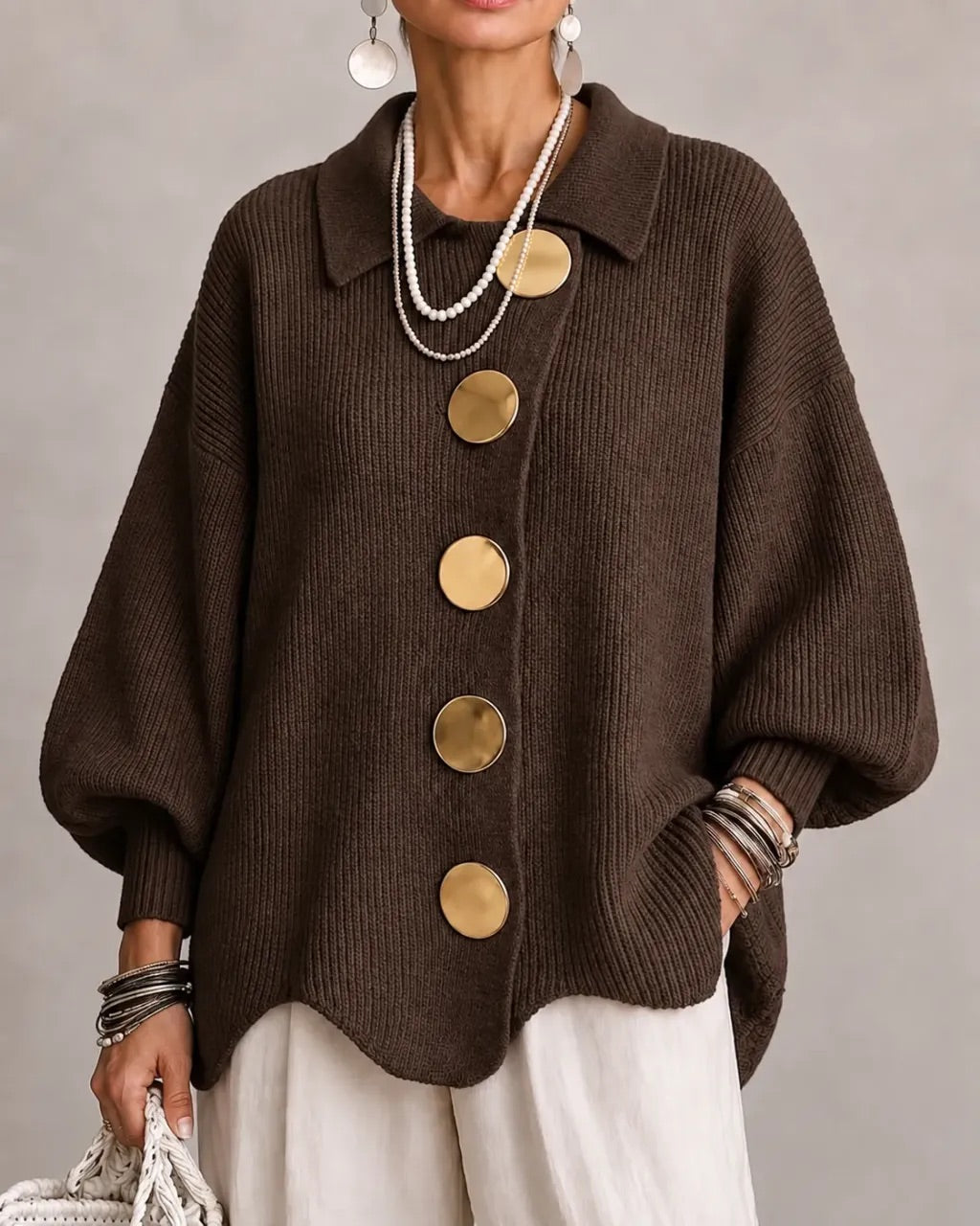 Béatrice | Gilet boutonné à col oversize