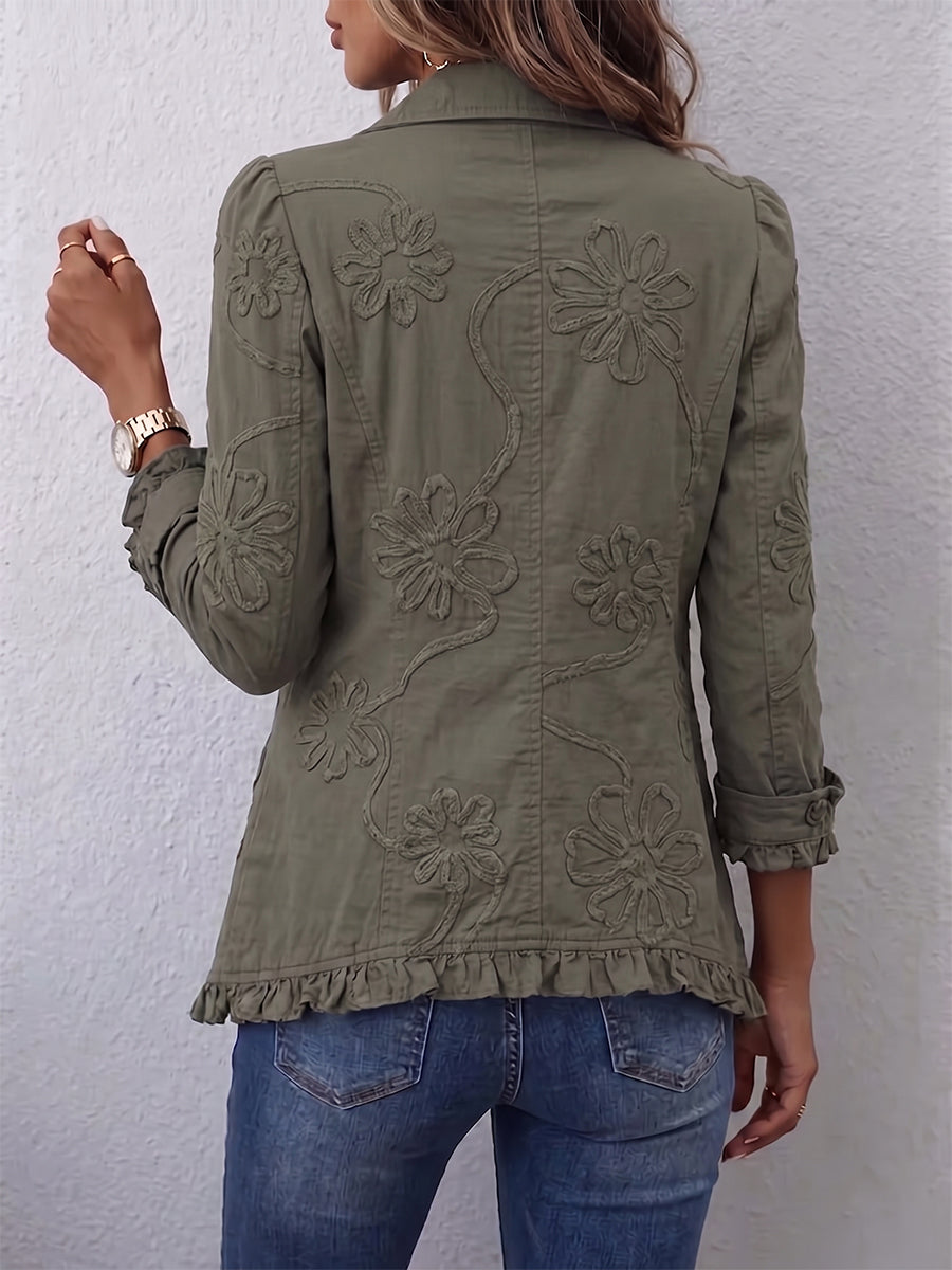 Éléonore | Veste utilitaire volantée brodée de fleurs bohème-chic