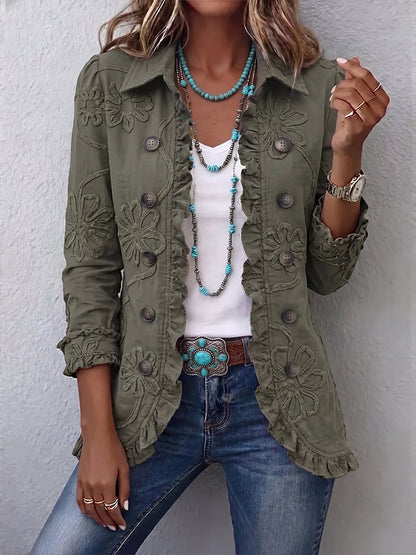 Éléonore | Veste utilitaire volantée brodée de fleurs bohème-chic