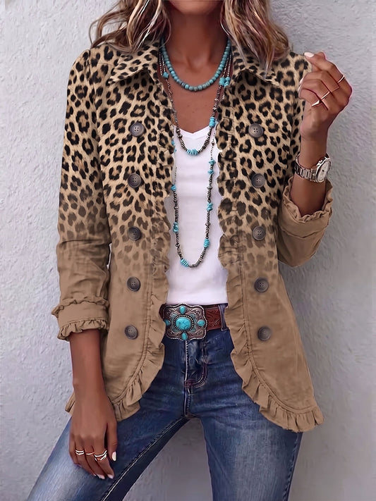 Coralie | Veste Léopard Vintage Dégradé avec Volants